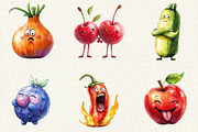 Funny Fruits & Vegetables Clipart, an Illustration by OK Design (Thumbnail 2 of 5)