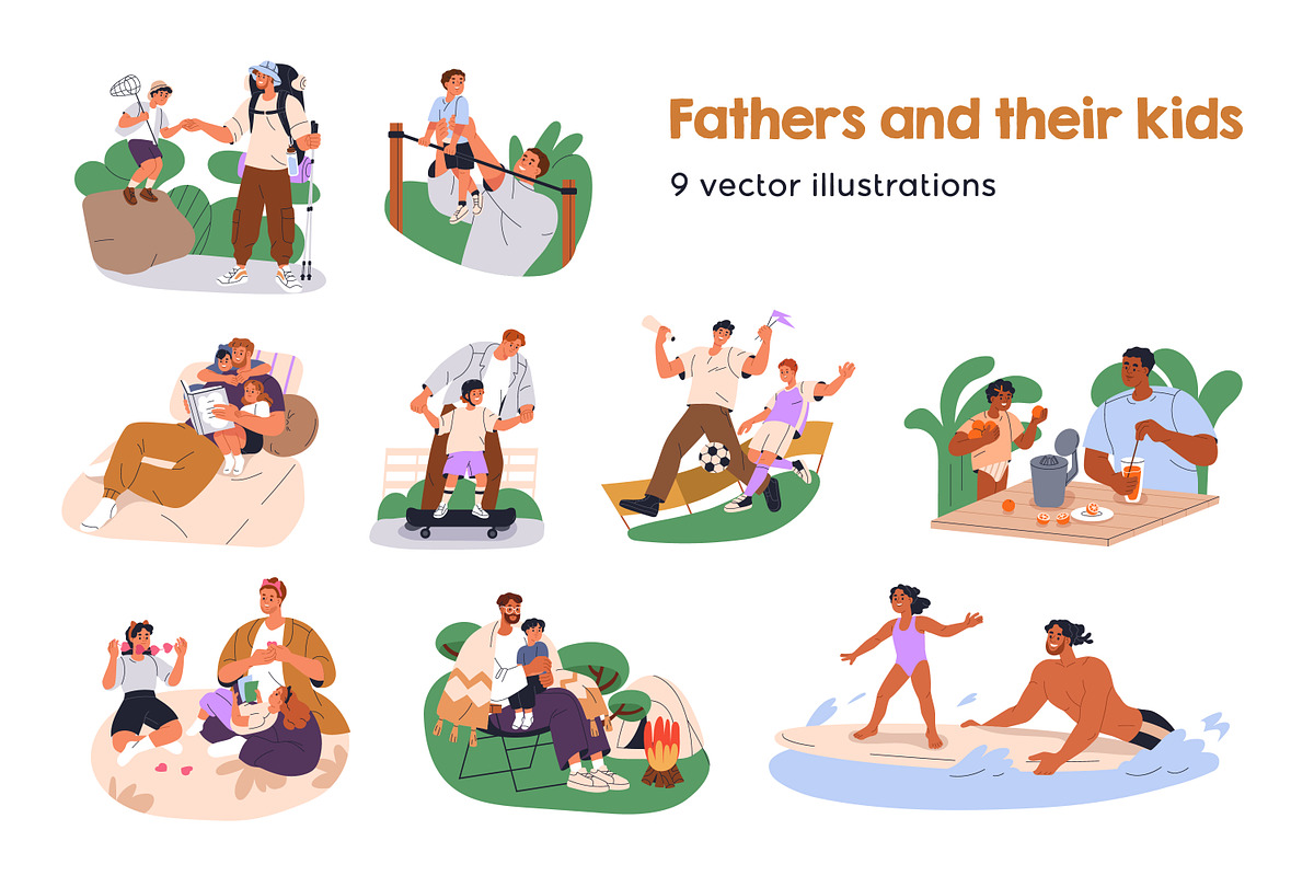 Fathers spend time with children set, a Person Illustration by Good Studio (Photo 1 of 10)
