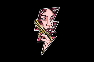 woman holding gun lightning shape