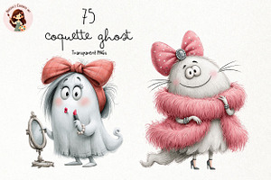 Whimsical Coquette Ghost Clipart, a Seasonal Illustration by Nicolle's Colorful Art