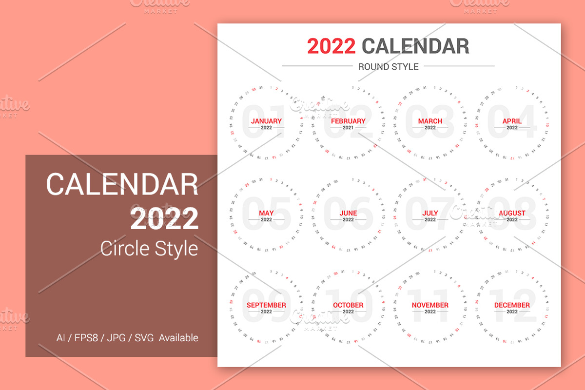 Calendar 2022 Circle Design, a Stationery Template by WORAKAMON Design Studio (Photo 4 of 5)