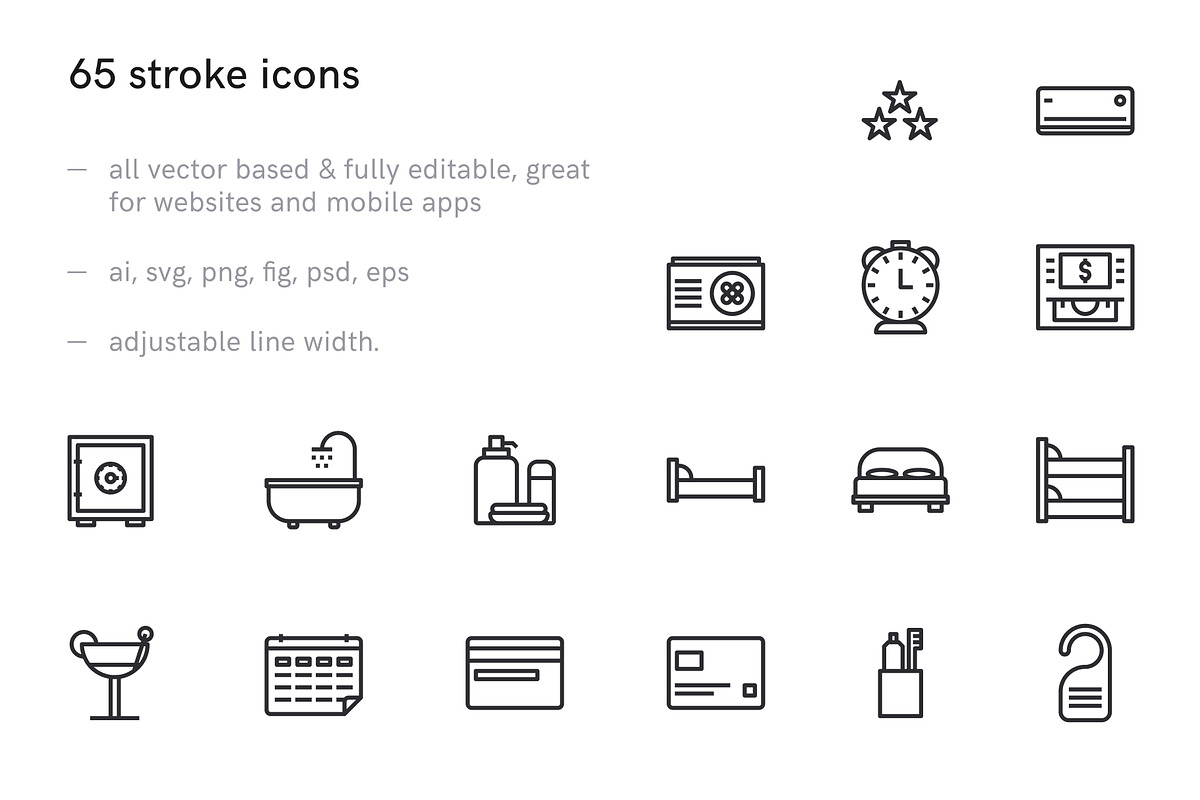 Hotel Services Icons, an Outline Icon by Middltone (Photo 2 of 4)