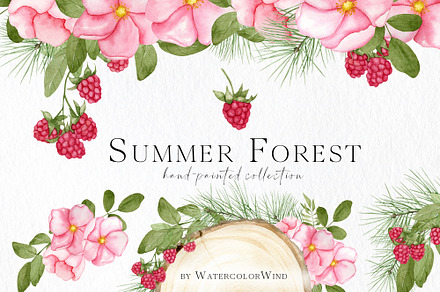 Forest Floral Clipart with Raspberry