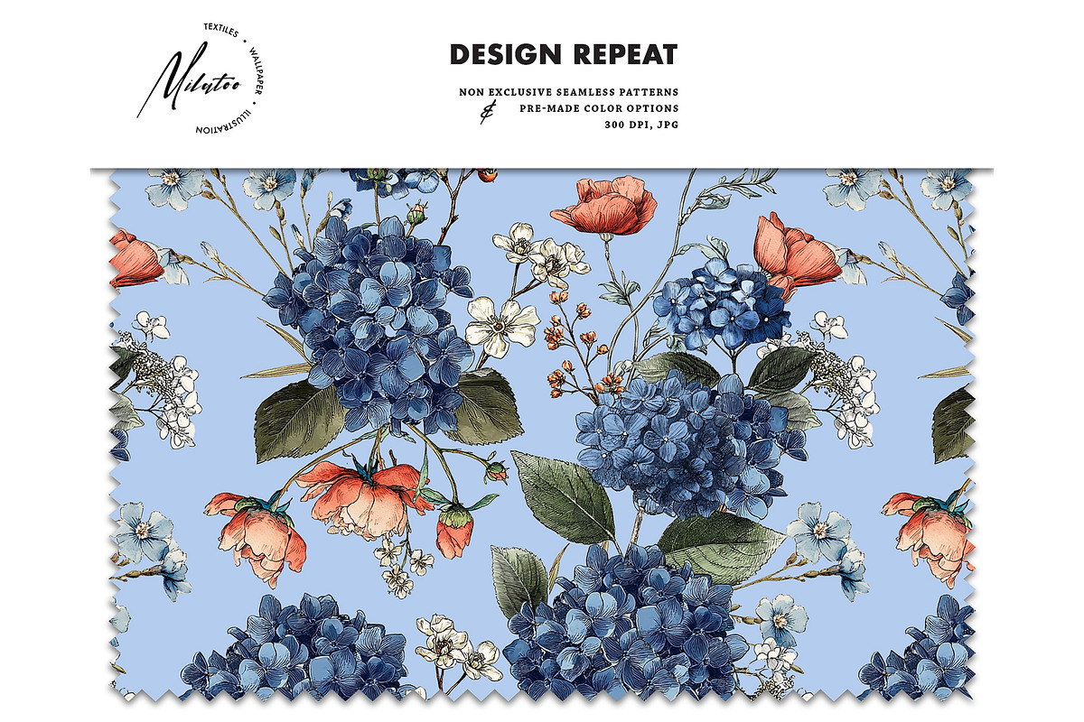 Moody hydrangea botanical pattern, a Pattern Graphic by Milatoo (Photo 4 of 8)