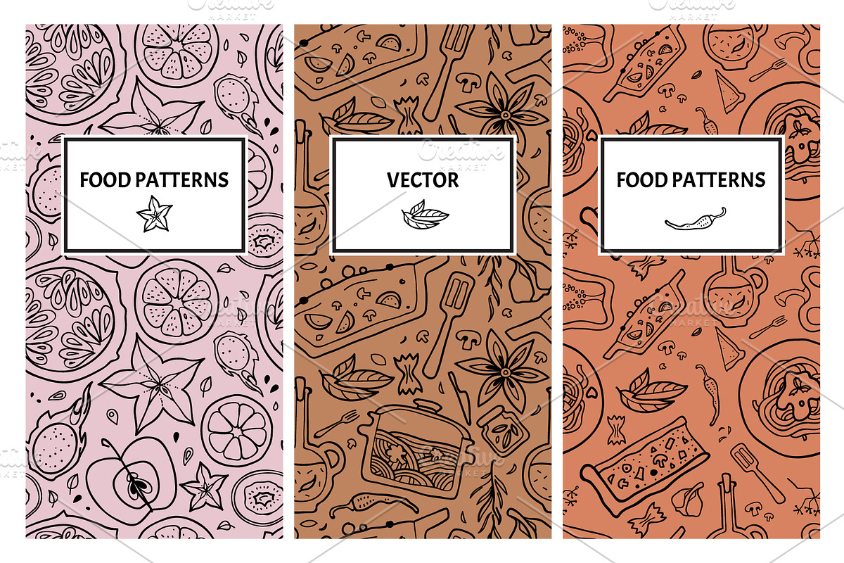 Seamless patterns set with food, a Pattern Graphic by WinWinFolly (Photo 3 of 8)