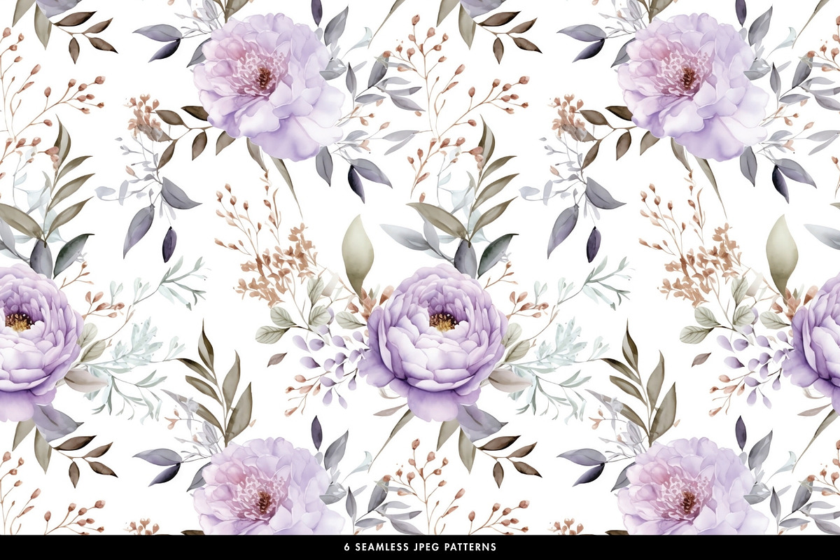 Purple Watercolor Floral & Patterns, a Decorative Illustration by illuztrate (Photo 7 of 9)
