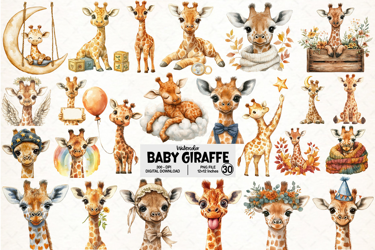 Baby Giraffe Watercolor Clipart, an Illustration by Pixels.Craft (Photo 1 of 6)