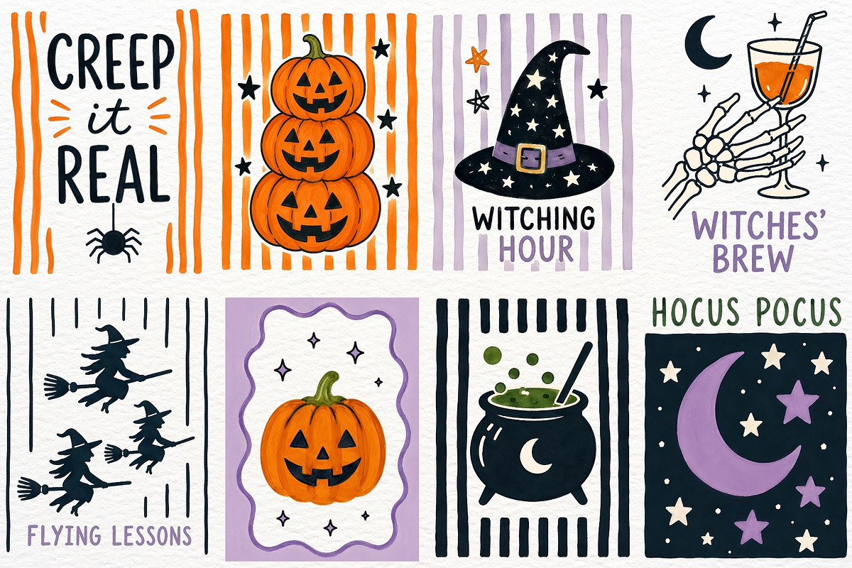 Retro Halloween Clipart Spooky Print, a Seasonal Illustration by SugarCloudStudioArt (Photo 4 of 5)