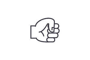 Hand Fist Vector Line Icon, Sign, Illustration On Background, Editable Strokes