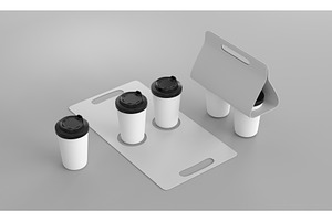 3D Coffee Cups In White Paper