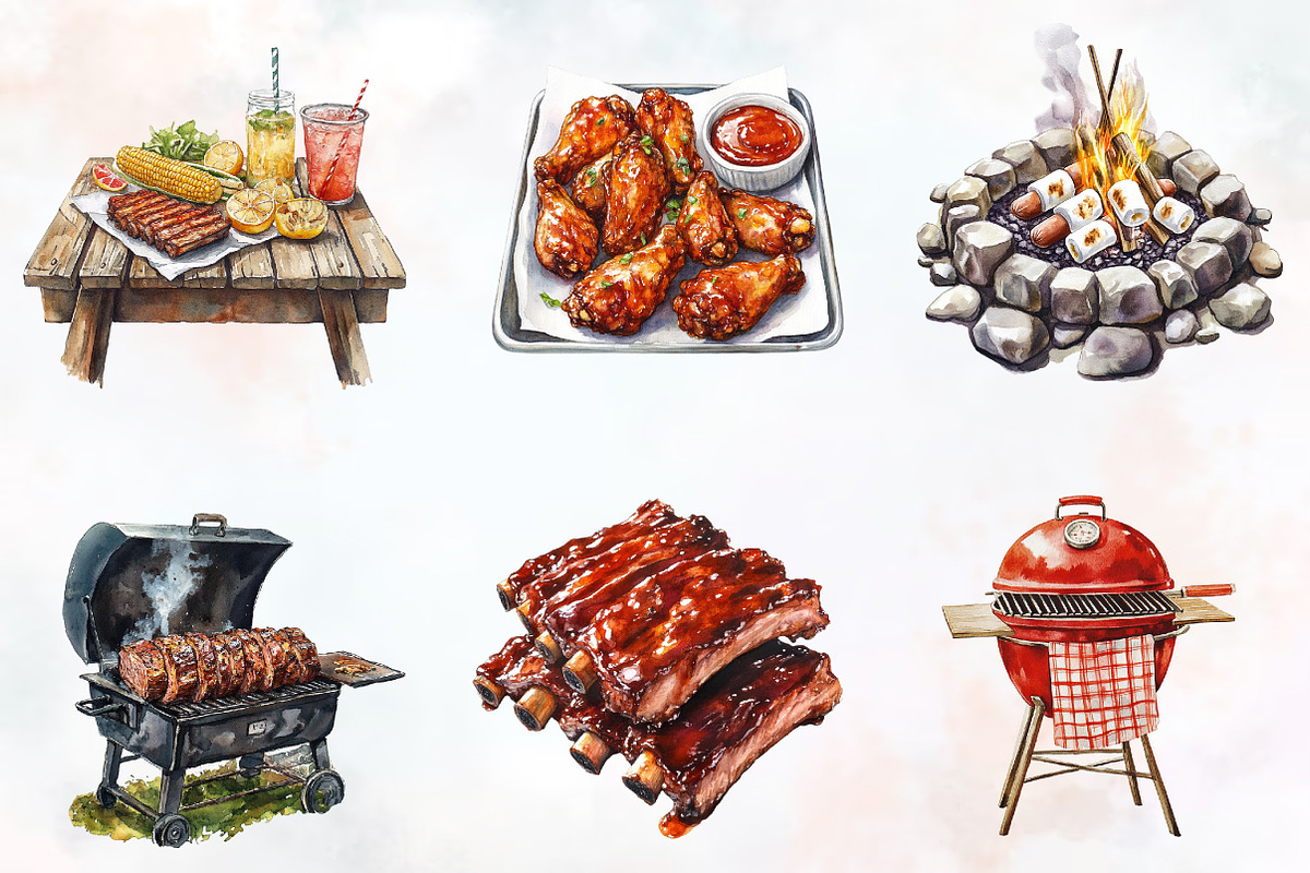 Barbecue Watercolor Cliparts, a Food Illustration by RobertsArt (Photo 3 of 7)