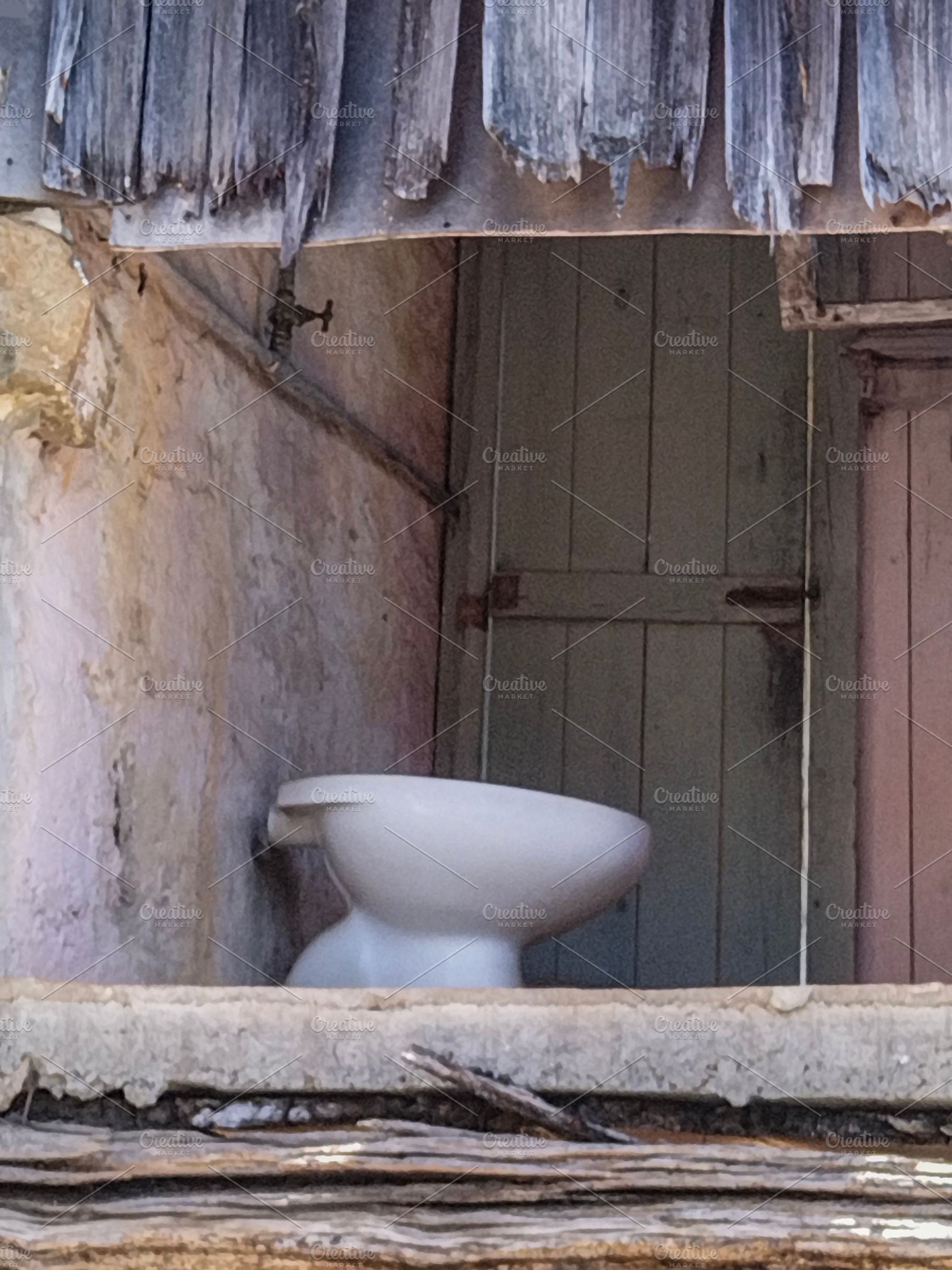 Rustic outdoor toilet with weathered walls, an Architecture Photo by DanFLCreativo