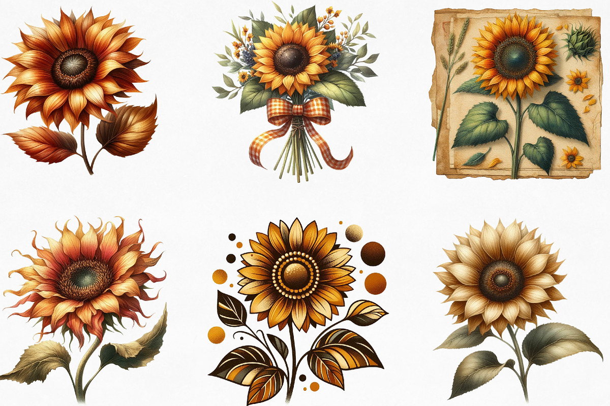 Sunflower Clipart Bundle, an Illustration by Designking (Photo 2 of 4)