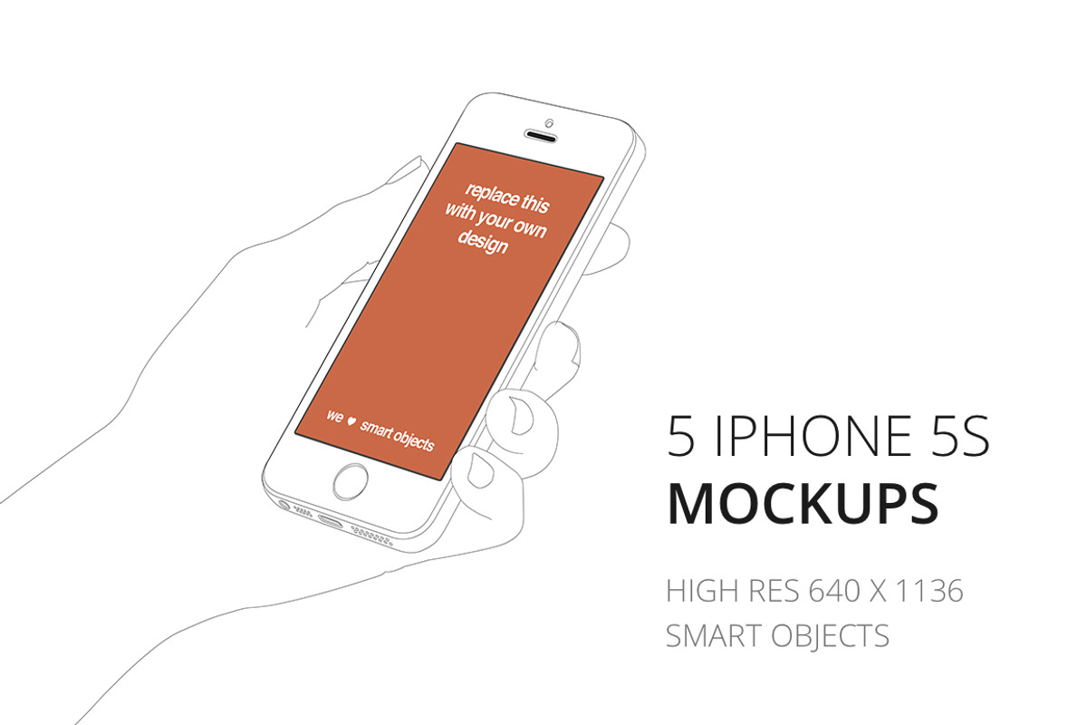 Outlined iPhone 5s mockups (5), an iPhone Mockup by Around Seven Products (Photo 1 of 5)