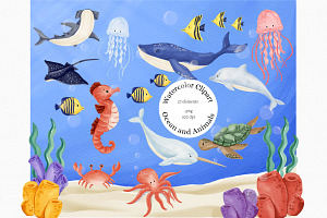 Watercolor Ocean & Sea Animals