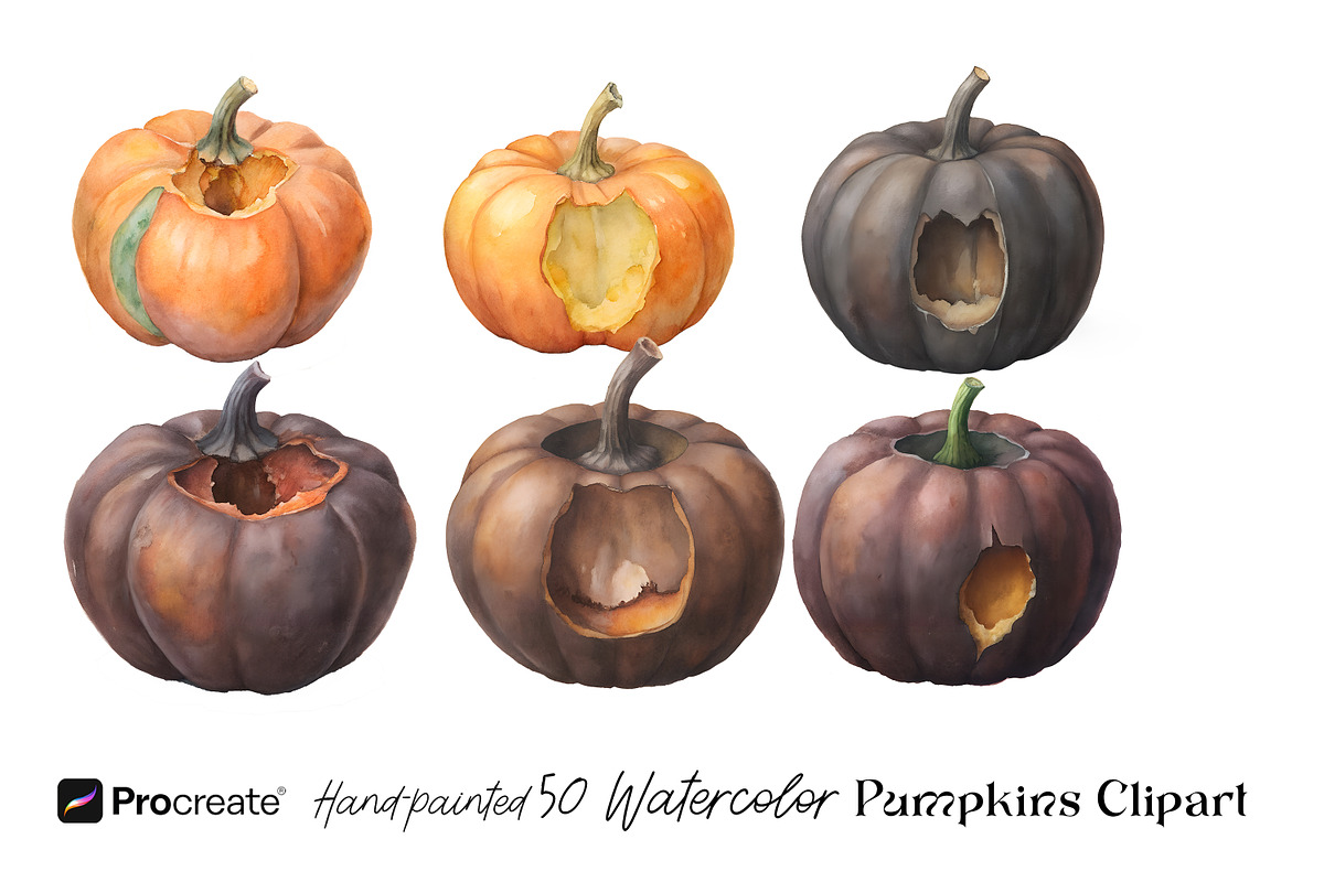 Hand-Painted Watercolor Pumpkins, an Object Graphic by crafty (Photo 8 of 8)