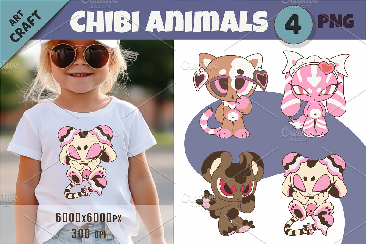 Chibi animals. Tshirt, PNG., an Animal Illustration by KENO Mascots (Photo 1 of 4)