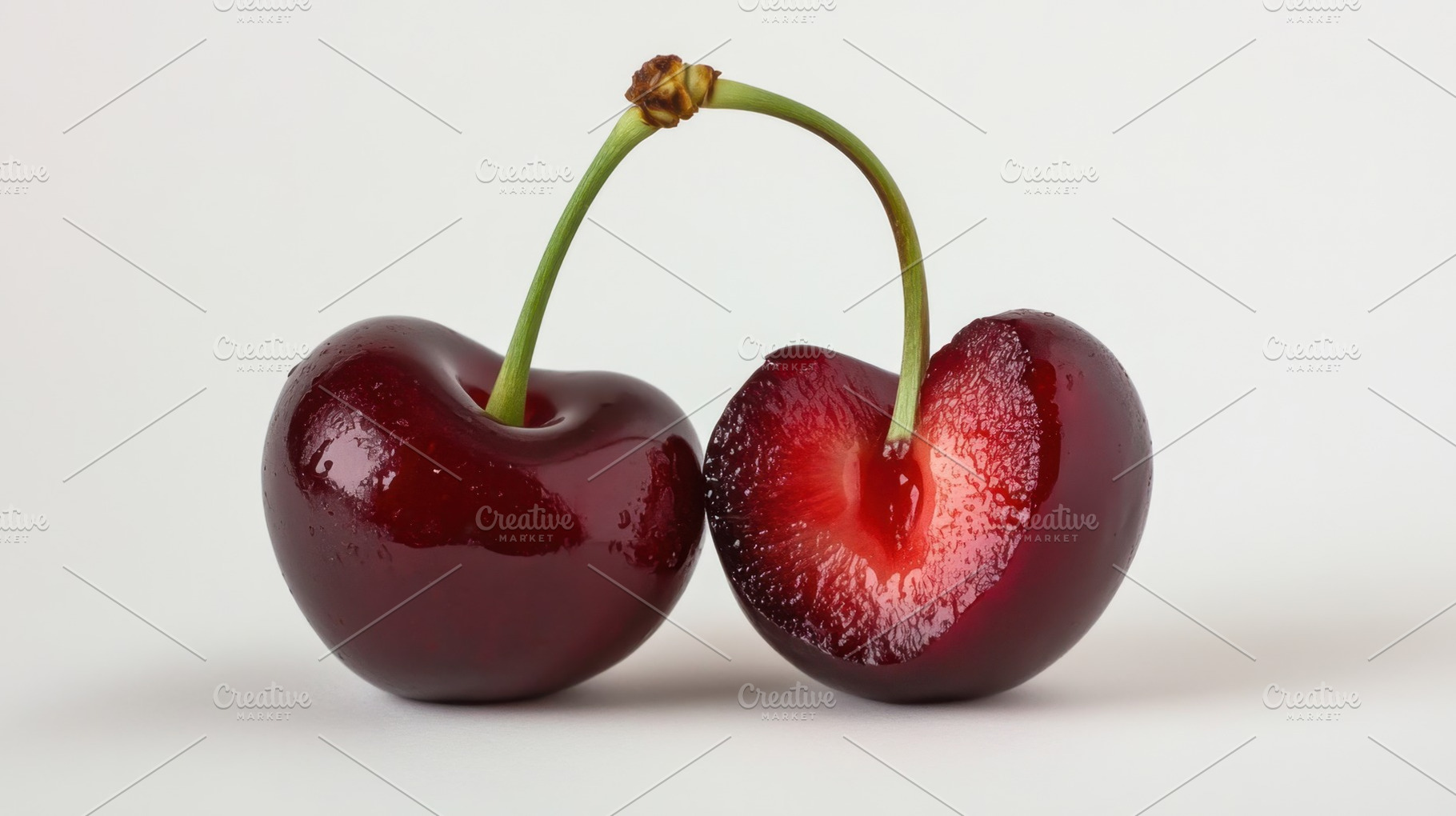 Fresh cherries on a white background, a Photo by Beautiful things