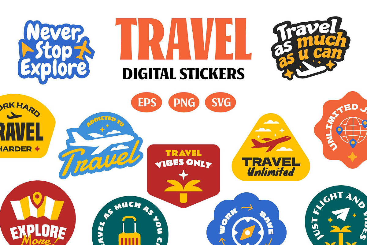 Retro travel Digital Stickers Bundle, an Object Graphic by TSRY (Photo 1 of 3)