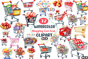 Watercolor Shopping Cart Icon Black, an Illustration by DreamCafeArt