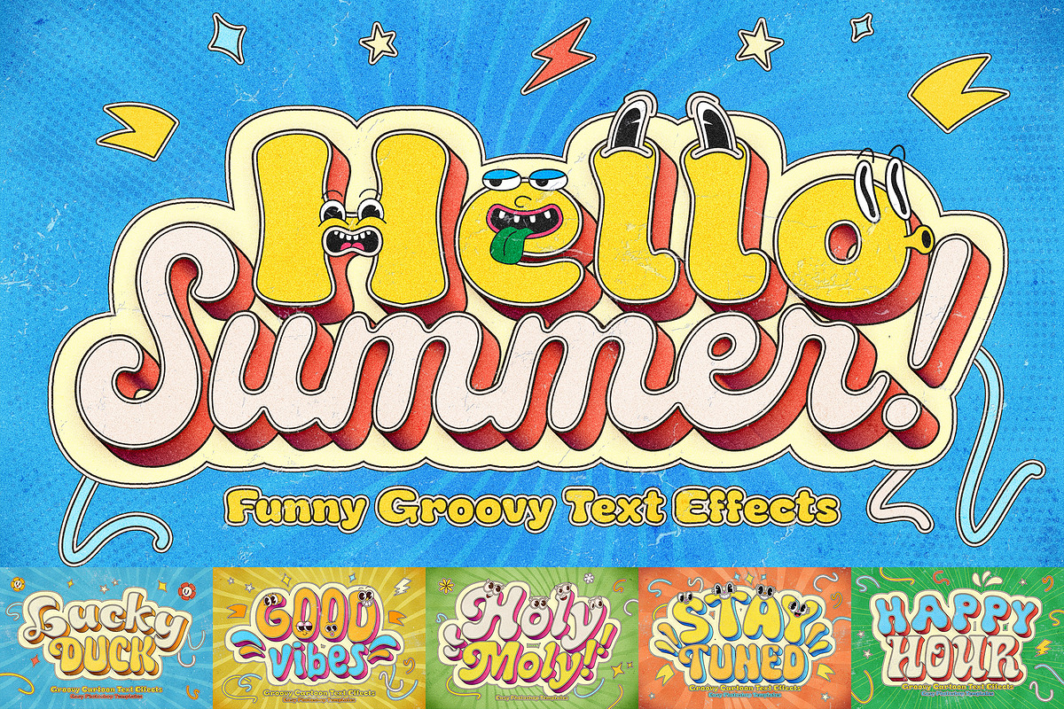 Groovy Cartoon Text Effects, a Layer Style Add-On by Andrew Skoch Design (Photo 1 of 9)