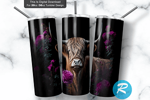 Highland Cow Rose Flower Tumbler