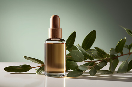 Reusable dark amber glass bottle for oil, cream, lotion or serum with leaves., a Beauty & Fashion Photo by Natalia Klenova's Shop
