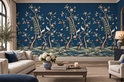 Navy Blue Chinoiserie Wall Mural, a Wallpaper Graphic by by creative paper (Thumbnail 9 of 20)