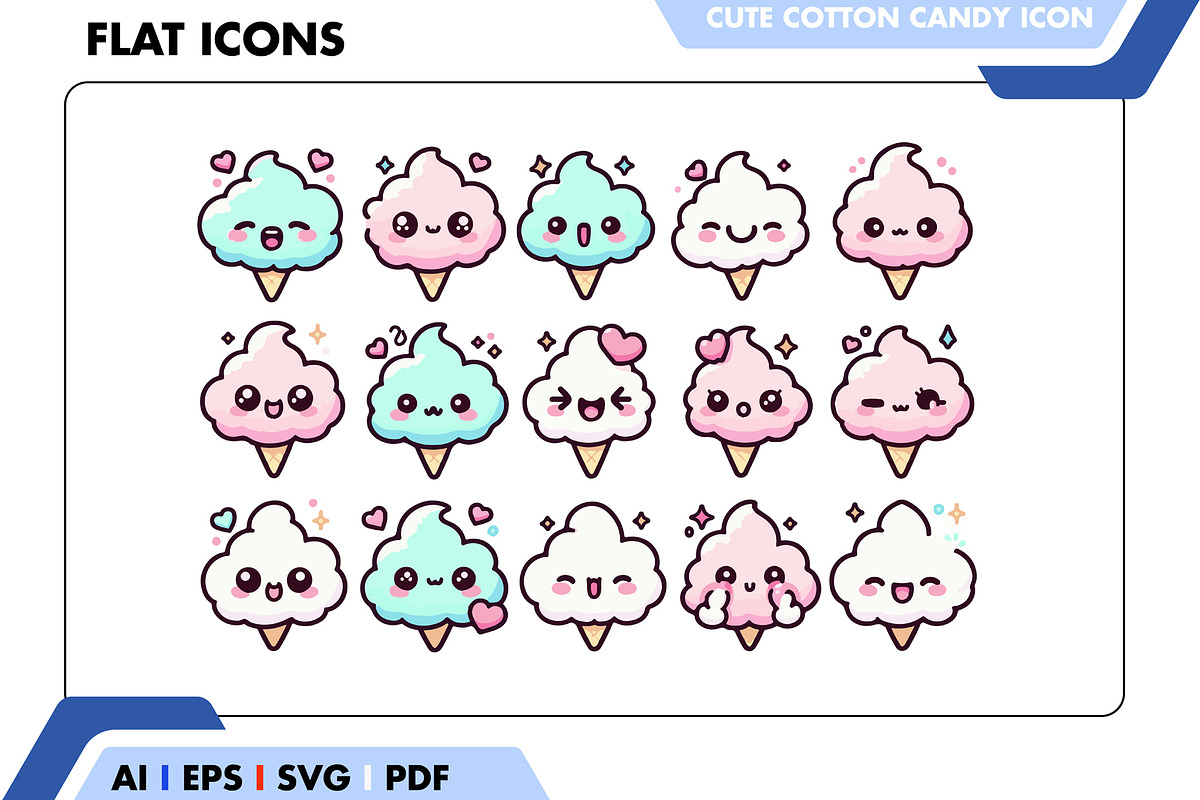 Kawaii Cute Cotton Candy Icon Set, an Outline Icon by Fontmine Studio (Photo 1 of 3)