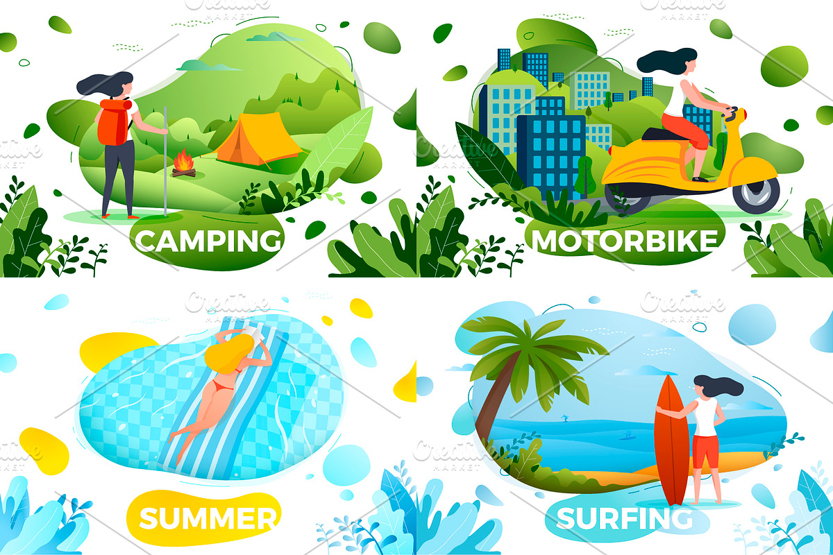 Summer Active Girl Banners Set, a Healthcare Illustration by Tashal (Photo 3 of 5)
