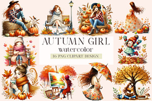 watercolor autumn girl, a Seasonal Illustration by DreamArtGraphic