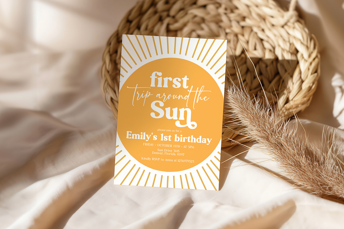 Sunshine First Birthday Invite, a Templates & Theme by VeliusCreativeStudio (Photo 3 of 3)