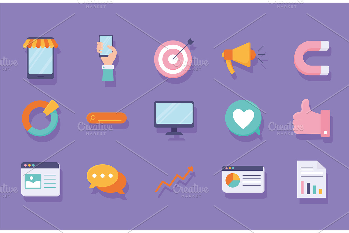 digital marketing icons, an Object Illustration by studiogstock