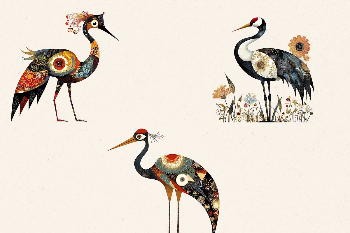 WHIMSICAL FOLK CRANE BIRD CLIPART, an Animal Illustration by Daring Digies (Photo 5 of 9)