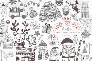 Doodle Christmas Svg png lineart 128