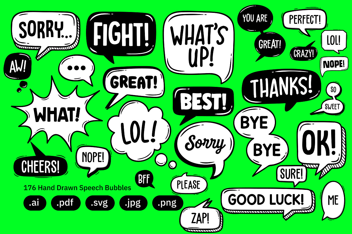 Hand Drawn Speech Bubbles – Doodles, an Object Graphic by crafty (Photo 8 of 10)
