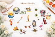 70s Retro Summer Watercolor Clipart, an Illustration by Artnoy (Thumbnail 6 of 8)
