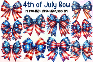 Watercolor 4th of July Bow Clipart, an Illustration by Sublimation Artist