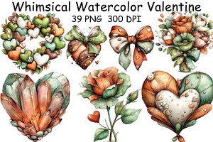 Whimsical Watercolor Valentine Clipa, an Illustration by CraftArtStudio