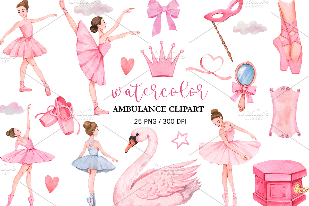 Watercolor Pink Ballet Clipart PNG, a Person Illustration by PatternPalette (Photo 1 of 2)