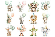Watercolor Safari Birthday Clipart, a Seasonal Illustration by CitraGraphics (Thumbnail 2 of 3)