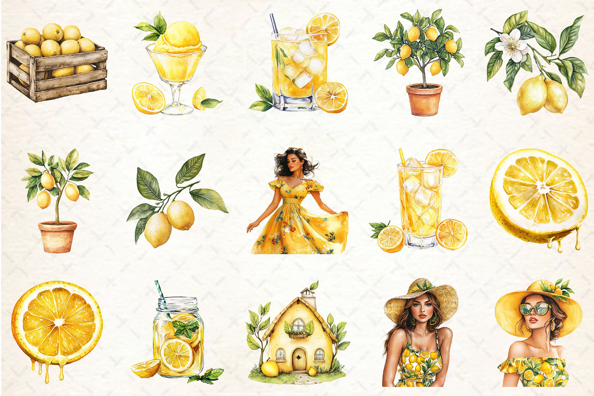 Watercolor Lemon Bundle Clipart, a Seasonal Illustration by Rose Art (Photo 2 of 4)