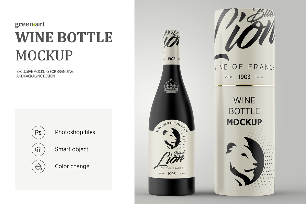 Matte Glass Wine Bottle Mockup, a Product Mockup by Green Art (Photo 1 of 10)