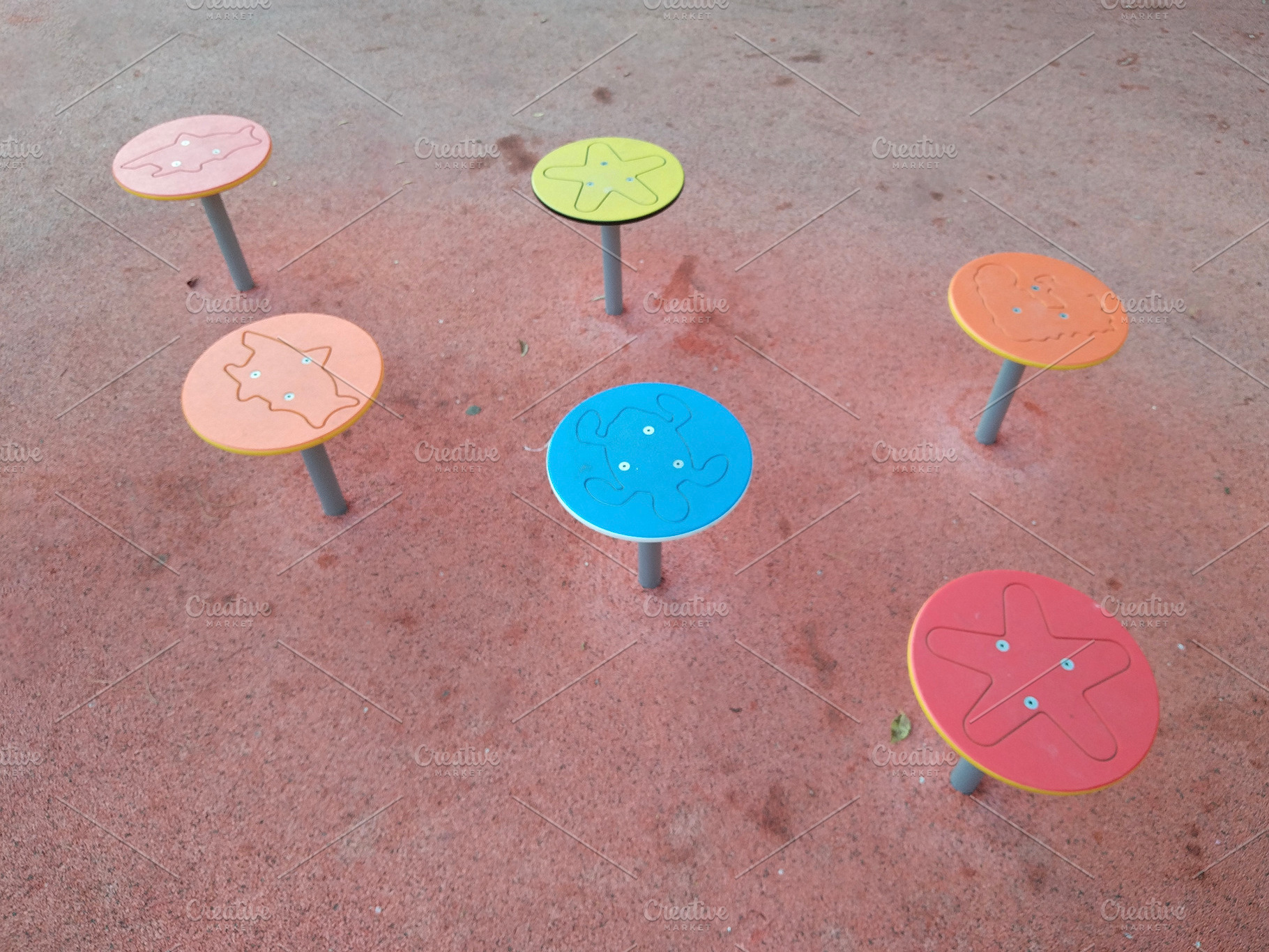 Colorful playground stepping platforms from above, an Arts & Entertainment Photo by DanFLCreativo