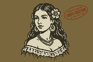 Vintage Senorita Vector Portrait