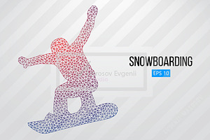 Silhouette Of A Snowboard Rider. Set