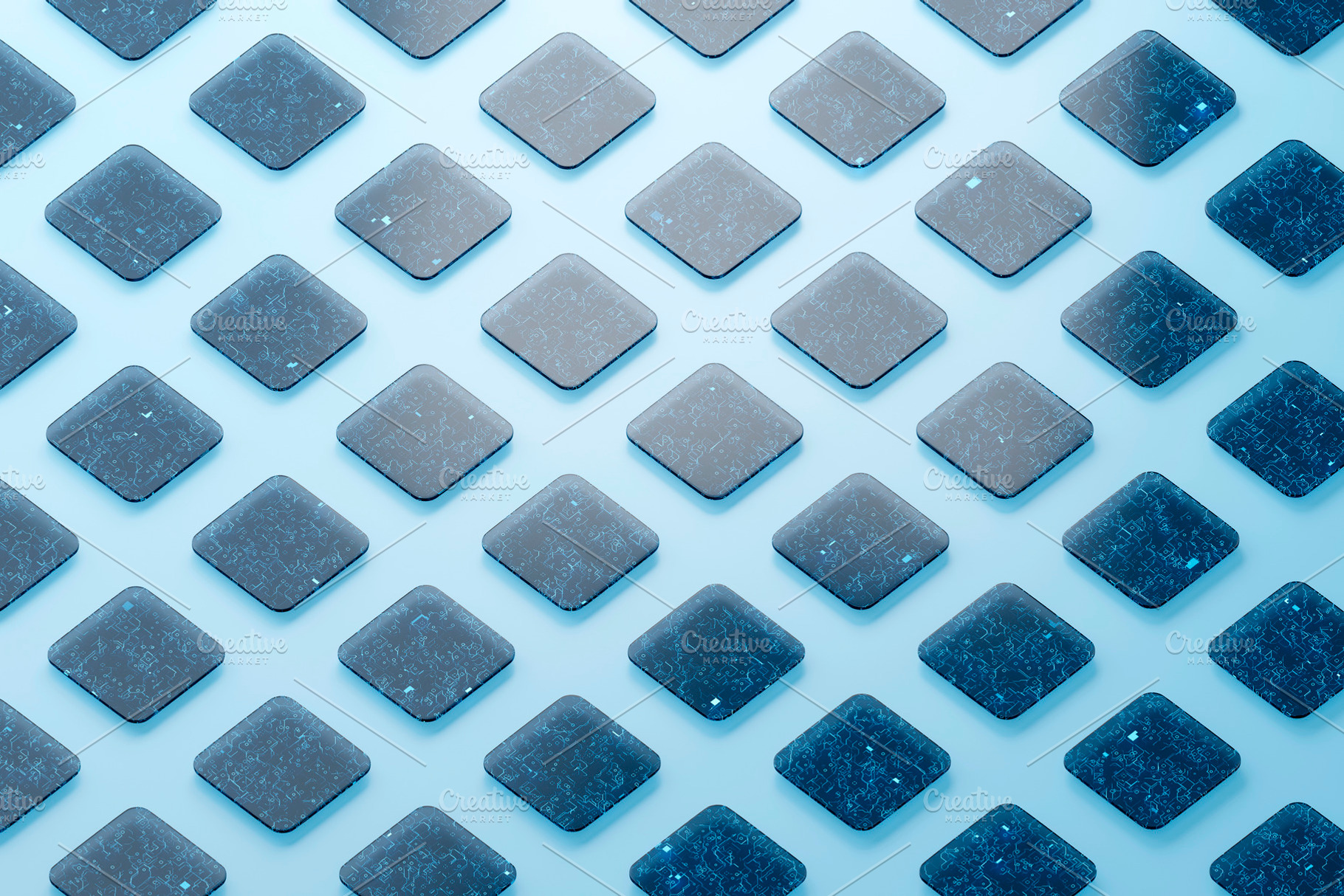 Abstract digital glass tiles with futuristic circuit pattern, an Architecture Photo by RF Images