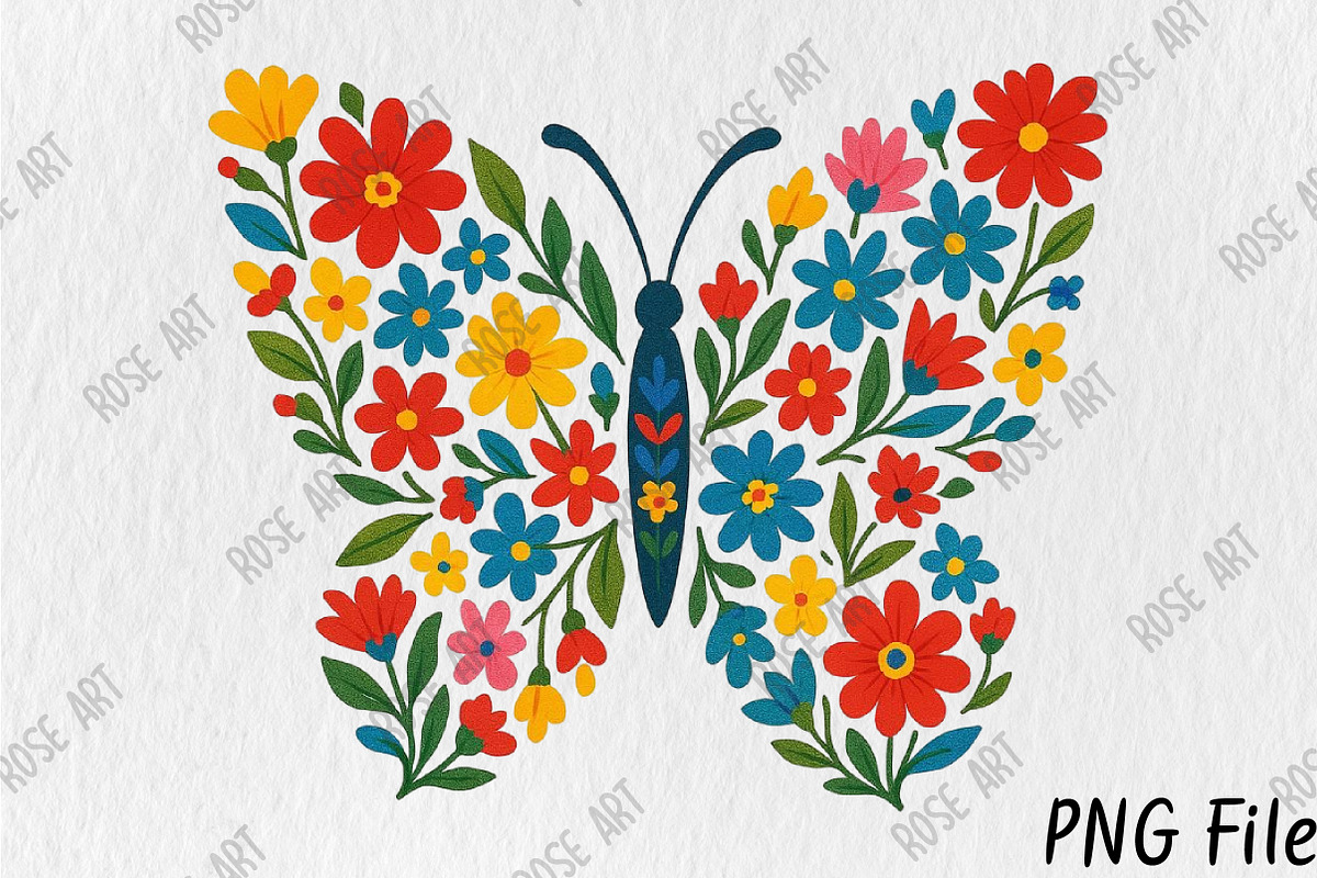 Flower Butterfly Sublimation Design, a Seasonal Illustration by Rose Art (Photo 1 of 4)