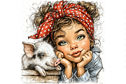Girl And Piglet Clipart JPG, a Person Illustration by Memories By Lea (Thumbnail 8 of 19)