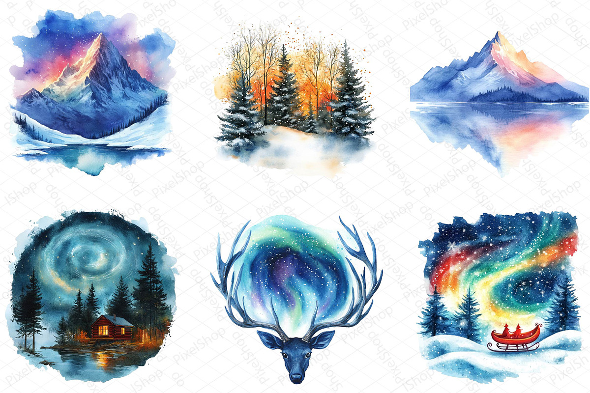 Christmas Polar Lights Clipart Bundl, an Illustration by DreamPrint404 (Photo 3 of 6)